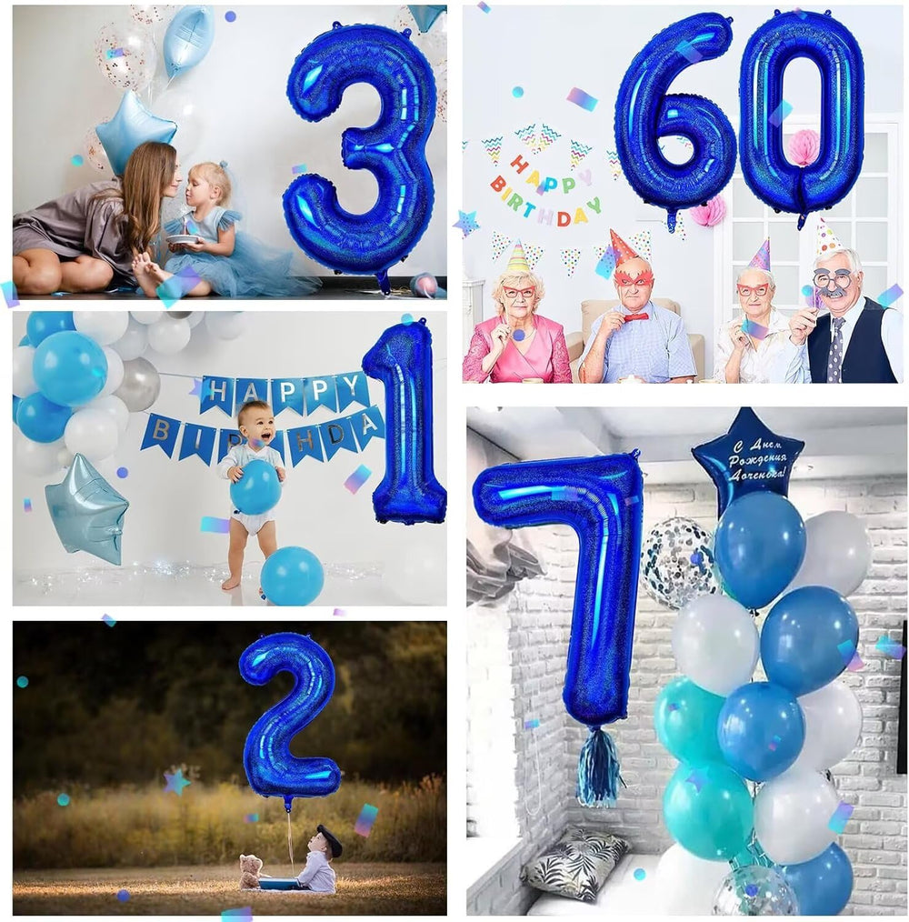 LVMOQIQIU anniversary navy blue number balloon adds elegant accents.