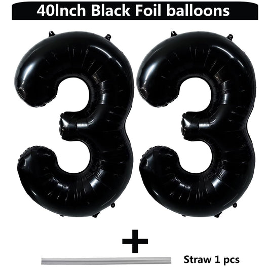 LVMOQIQIU black 33-number balloon ready for air or helium filling.