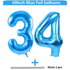 LVMOQIQIU blue number 34 foil balloon accents birthday decor