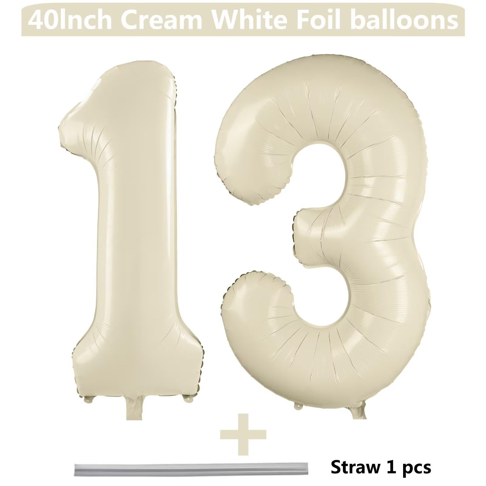 LVMOQIQIU cream white foil number balloon 13 highlighting milestone decor