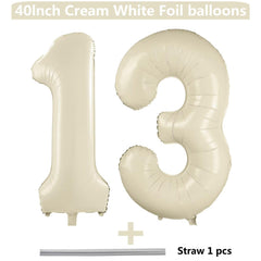 LVMOQIQIU cream white foil number balloon 13 highlighting milestone decor