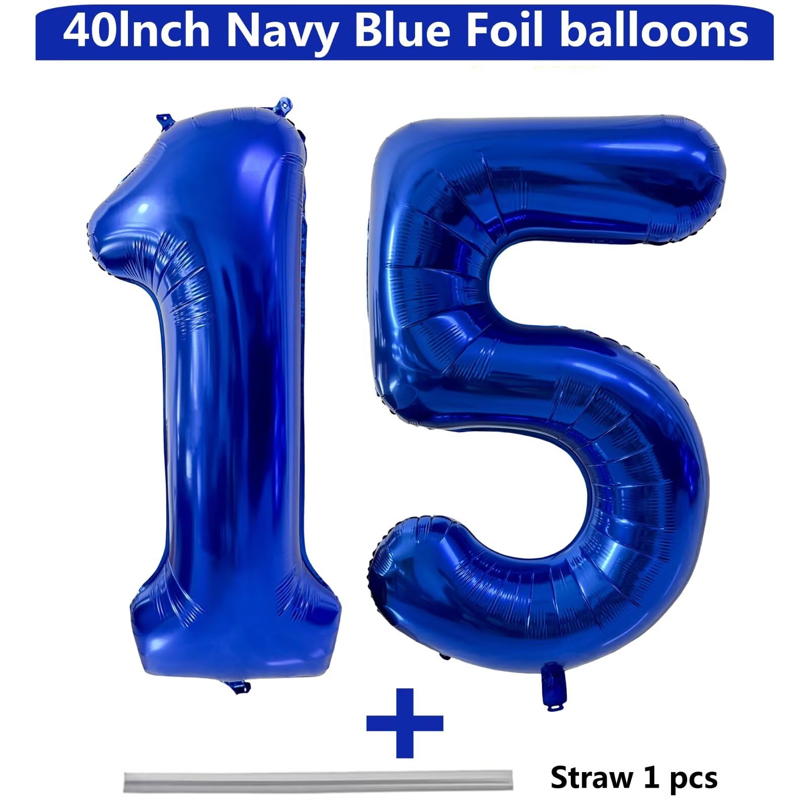 LVMOQIQIU dark blue number 15 foil balloon for birthdays and anniversaries