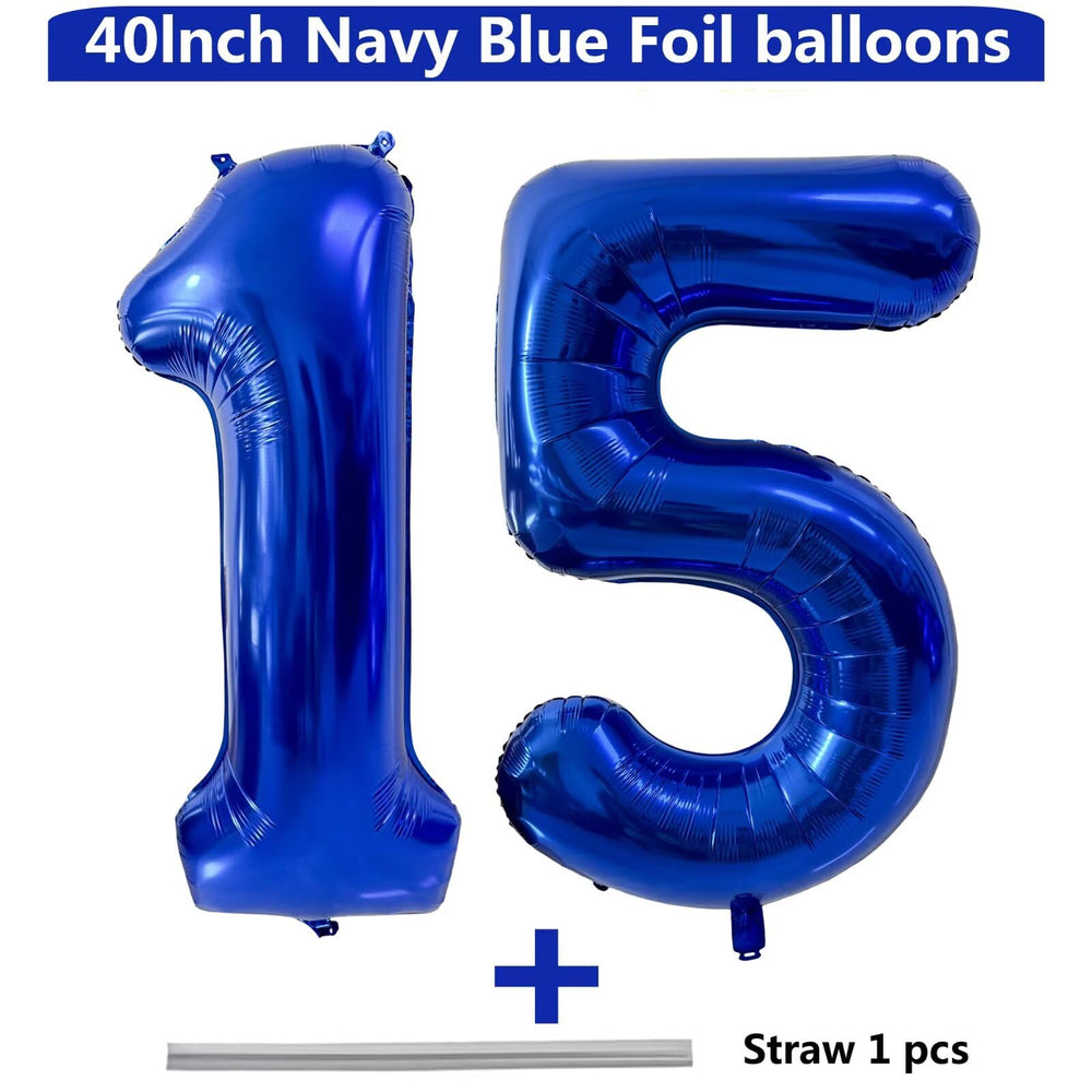 LVMOQIQIU dark blue number 15 foil balloon for birthdays and anniversaries