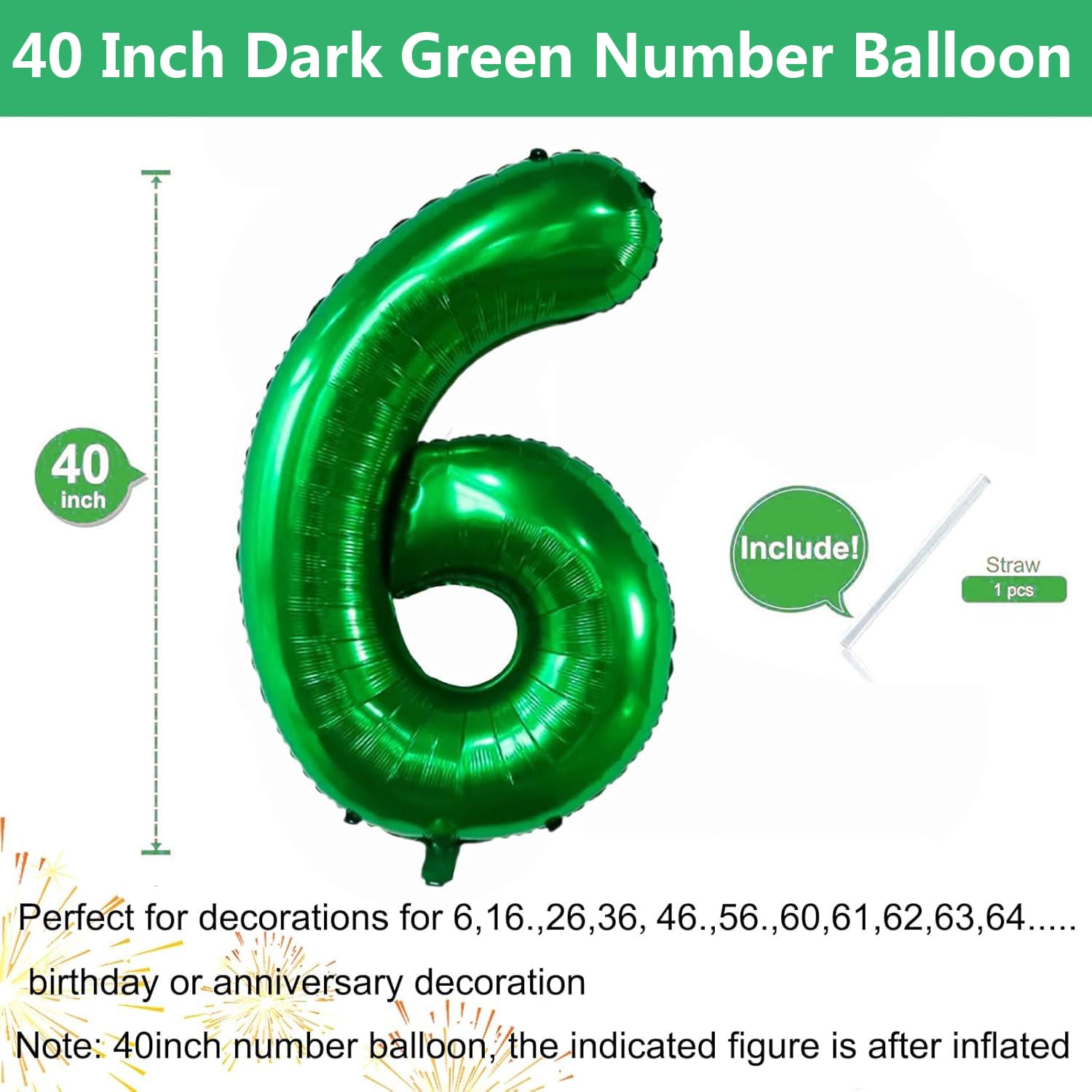 LVMOIQIU dark green foil number 6 balloon for backdrops or photos