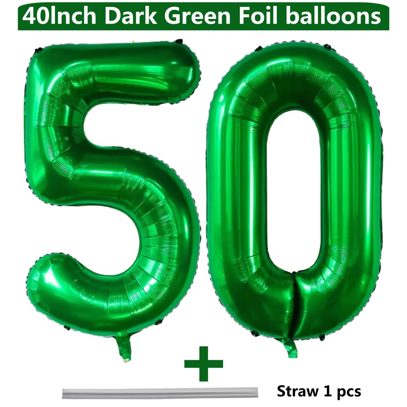 LVMOQIQIU dark green foil number 50 balloon close-up with premium finish.