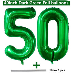 LVMOQIQIU dark green foil number 50 balloon close-up with premium finish.