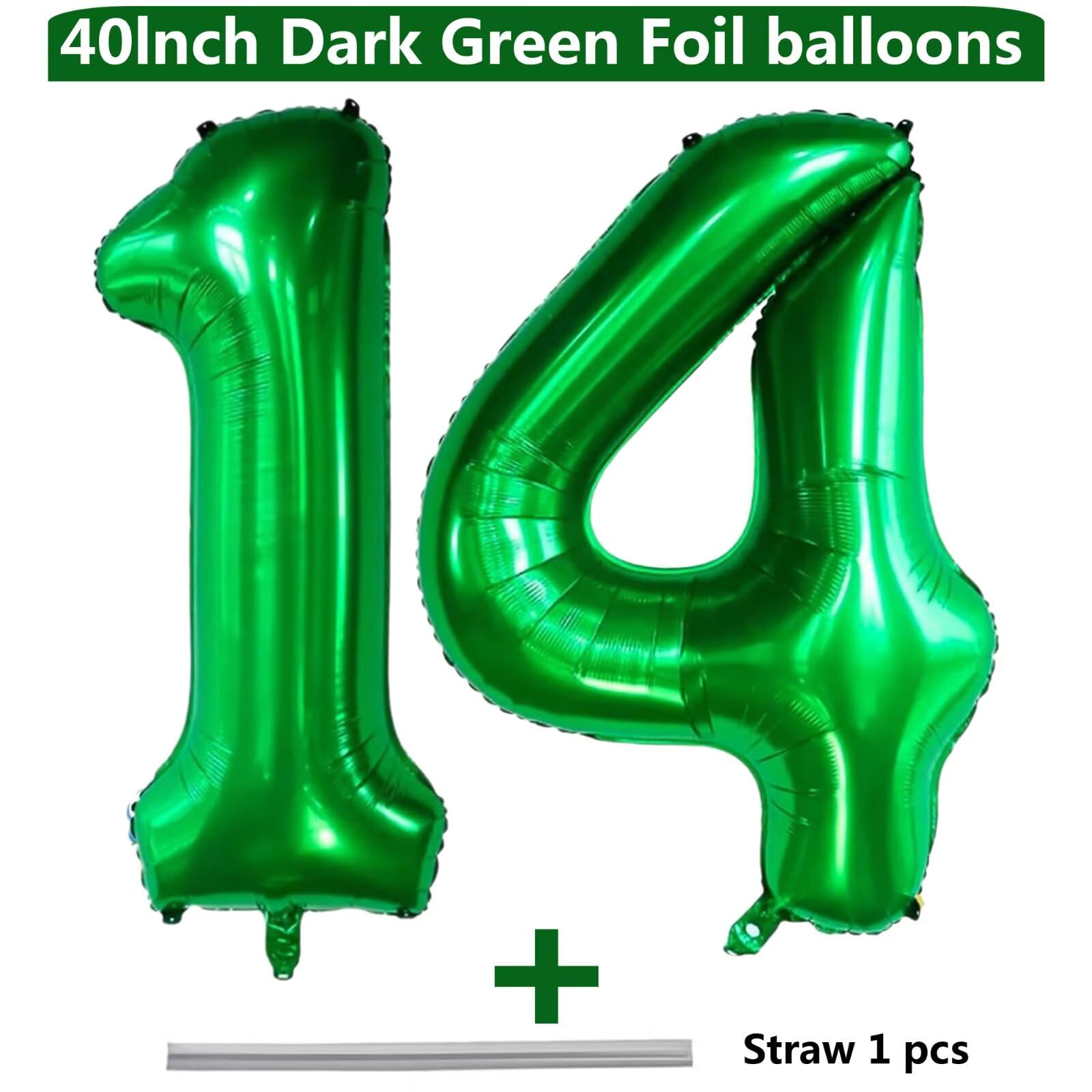 LVMOQIQIU dark green number 14 balloon not inflated for milestone decor.