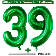 LVMOQIQIU dark green number 39 foil balloon for milestone displays and photos.