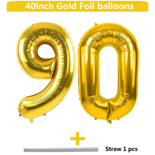 LVMOQIQIU foil gold 90-number balloon, durable for events.