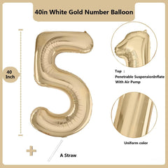 LVMOQIQIU 40in foil number balloon 5th birthday accent, ideal for festive party backdrops