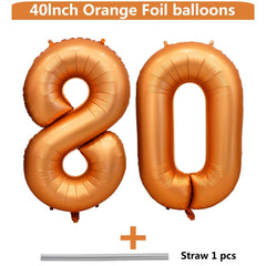 LVMOQIQIU orange foil number balloons 80-set, ideal for photo backdrops.