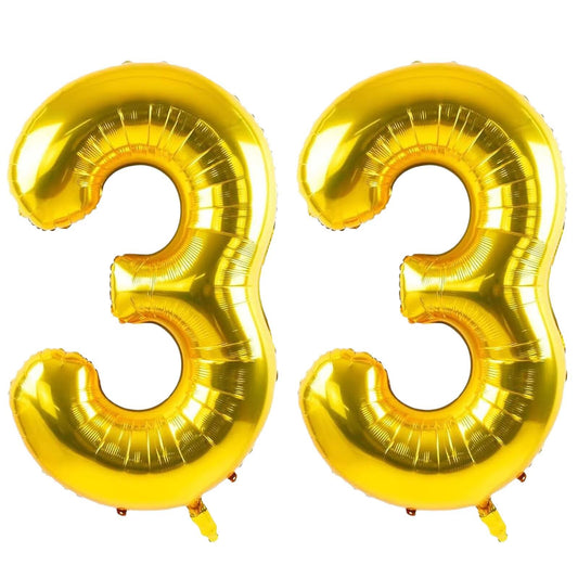 LVMOQIQIU gold number balloon 33, a 40-inch uninflated option ideal for birthdays and milestones.