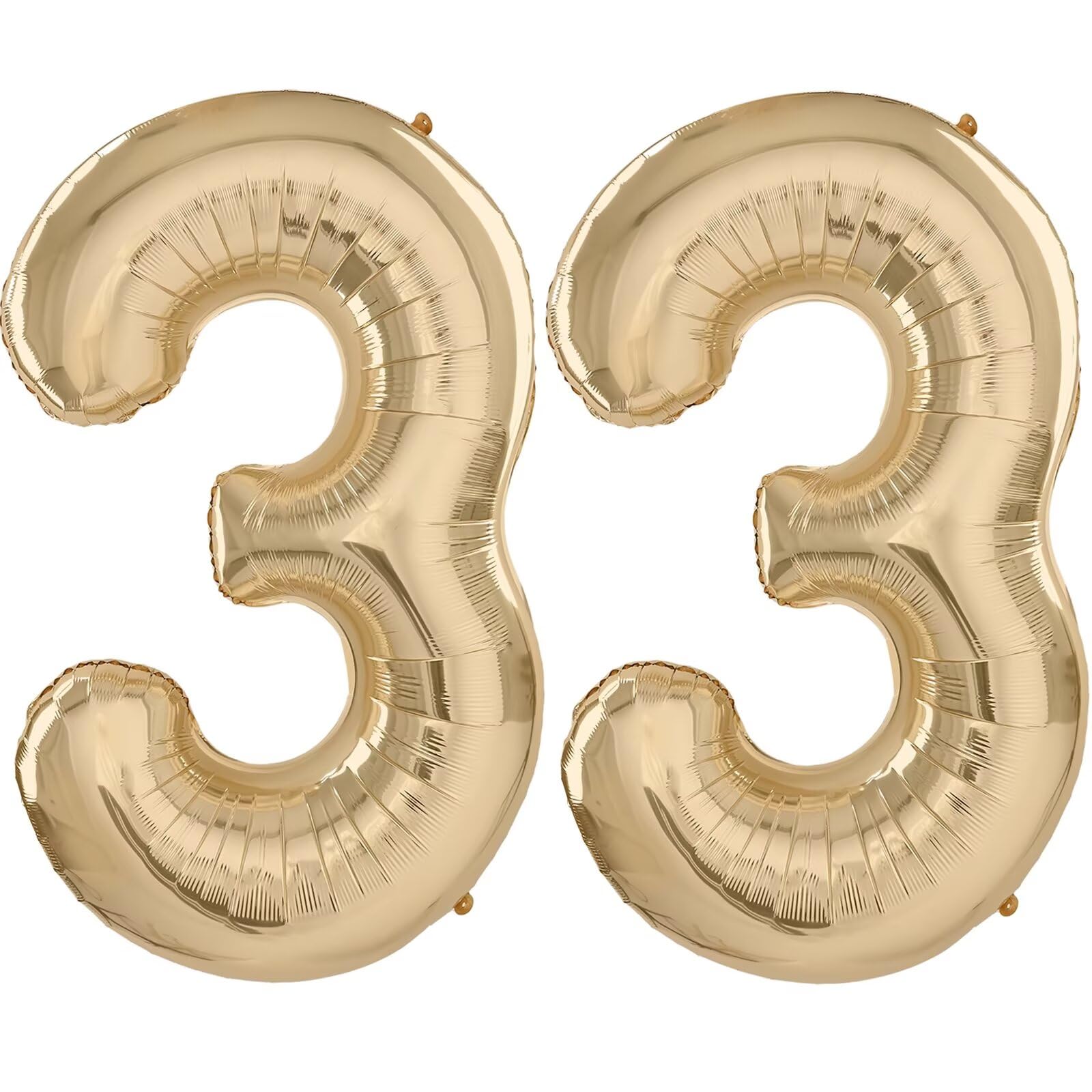 LVMOQIQIU light gold 40-inch number balloon displaying 33 for a chic birthday backdrop.