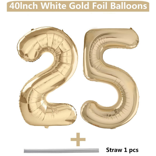 LVMOQIQIU light gold 40-inch number balloon 25th birthday for elegant milestone photos.