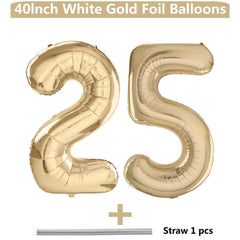 LVMOQIQIU light gold 40-inch number balloon 25th birthday for elegant milestone photos.