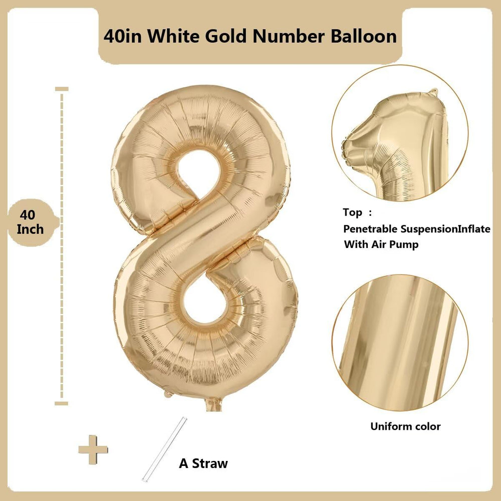 LVMOQIQIU light gold 8-number balloon inflated, shimmering for elegant events.