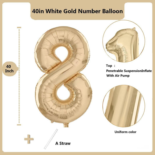 LVMOQIQIU light gold 8-number balloon inflated, shimmering for elegant events.