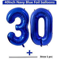 LVMOQIQIU navy blue foil number balloon close-up detail.