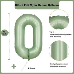 LVMOQIQIU olive-green foil number 0 balloon inflated for vibrant centerpiece
