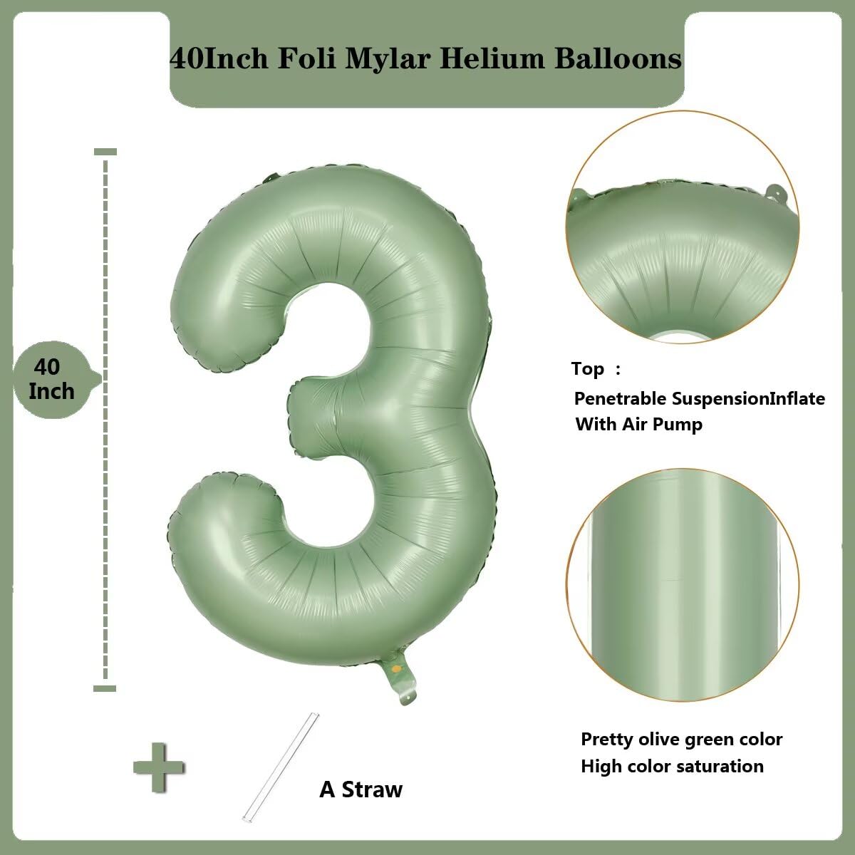 LVMOQIQIU olive green 3 balloon can be filled with air or helium for flexible setup.