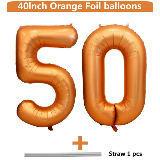 LVMOQIQIU orange foil number 50 balloon for festive celebrations.