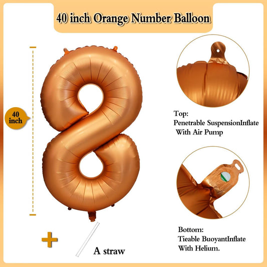 LVMOQIQIU orange foil number 8 balloon highlights milestones with vibrant shine.
