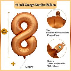 LVMOQIQIU orange foil number 8 balloon highlights milestones with vibrant shine.