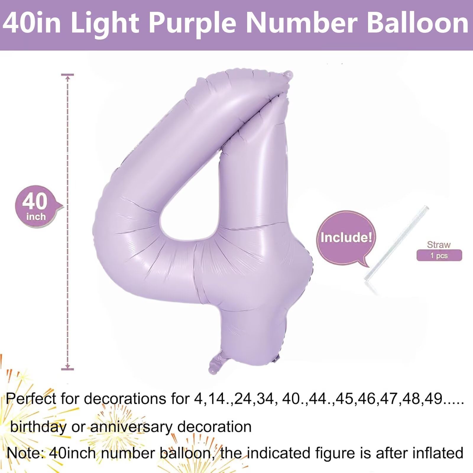 LVMOQIQIU purple 4-number balloon side view ideal for photo setups.