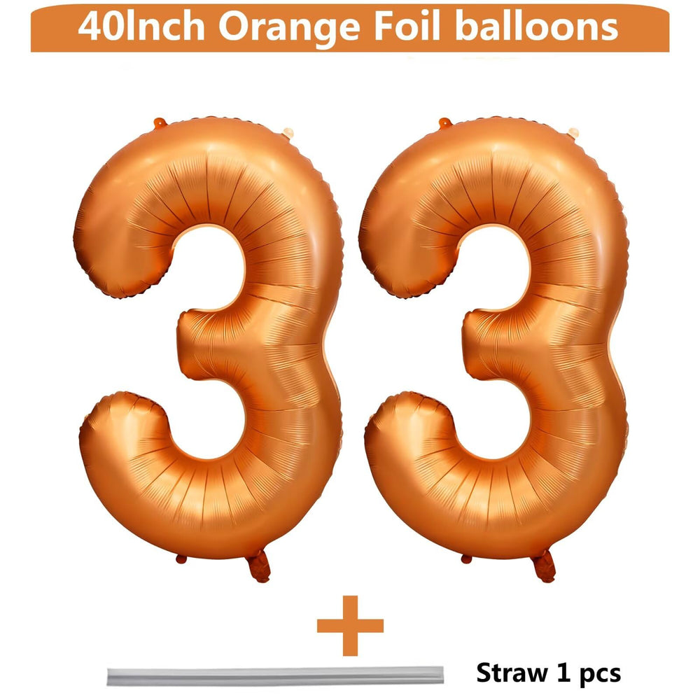 LVMOQIQIU two-pack orange foil numbers, reusable décor for birthdays and events.