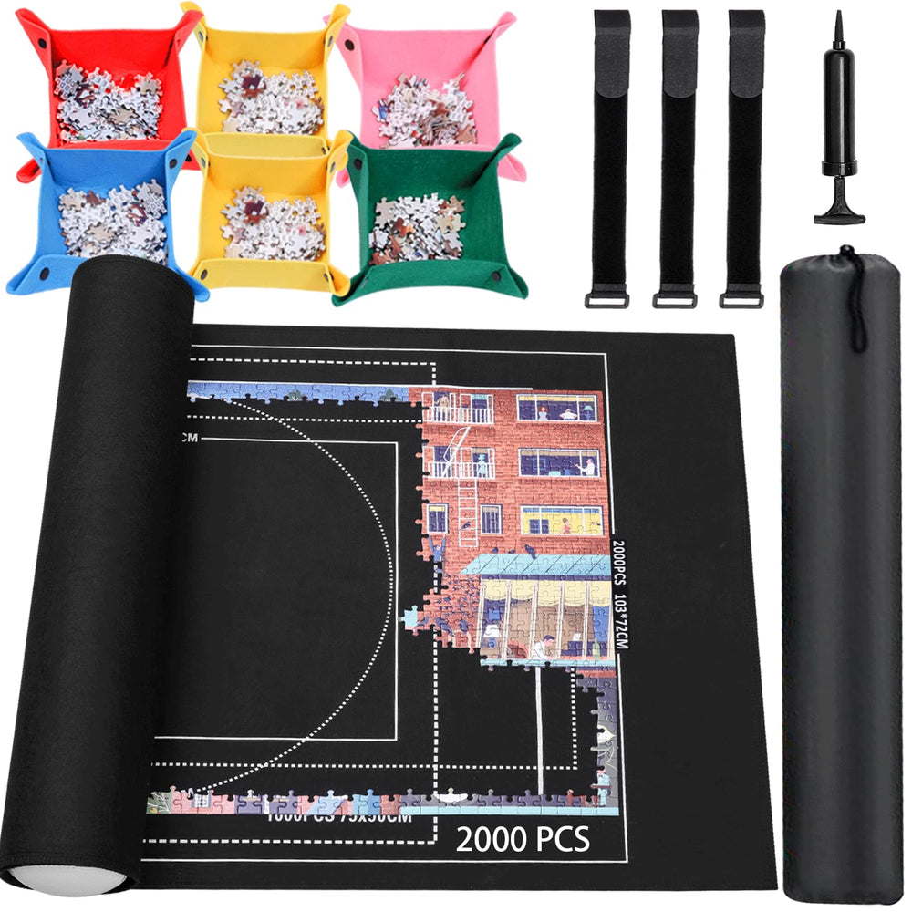 Lwoeo Jigsaw Puzzle Mat Roll Up top view, smooth surface supports easy piece placement.