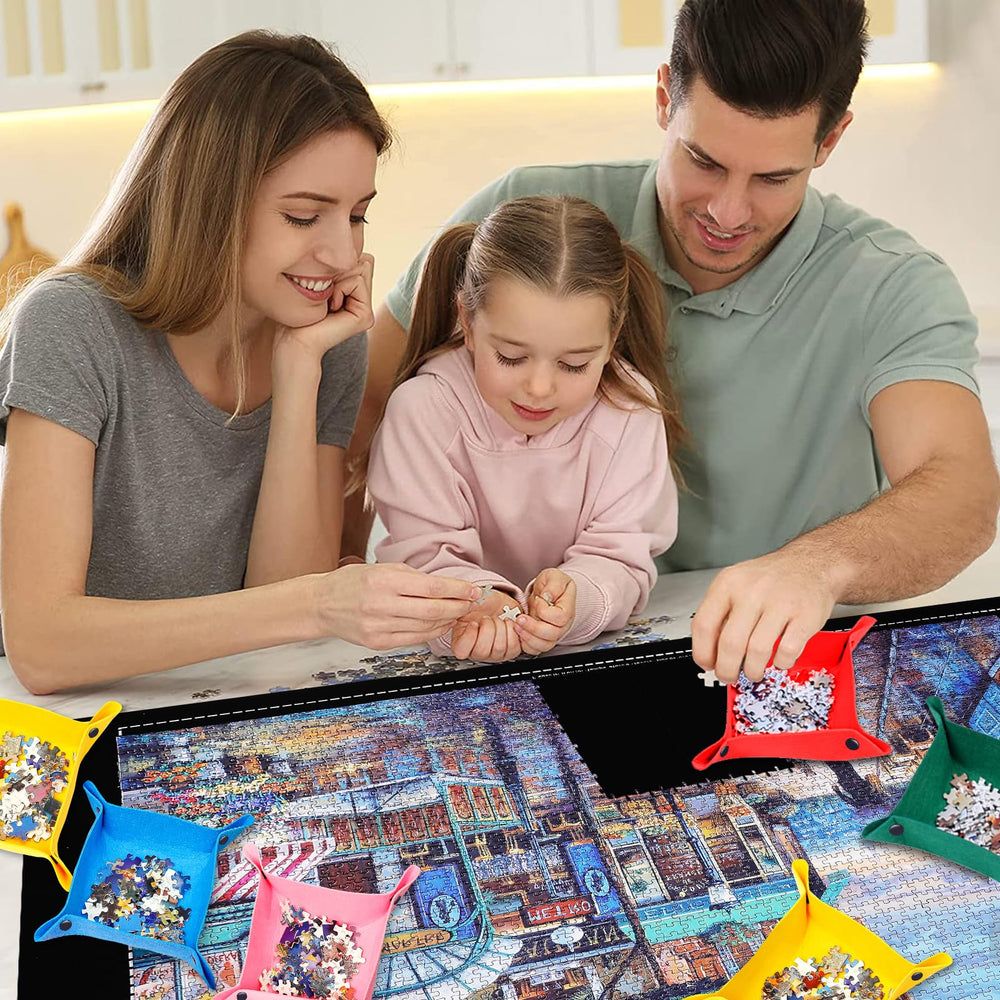 Lwoeo Jigsaw Puzzle Mat Roll Up in use on a table to prevent slips