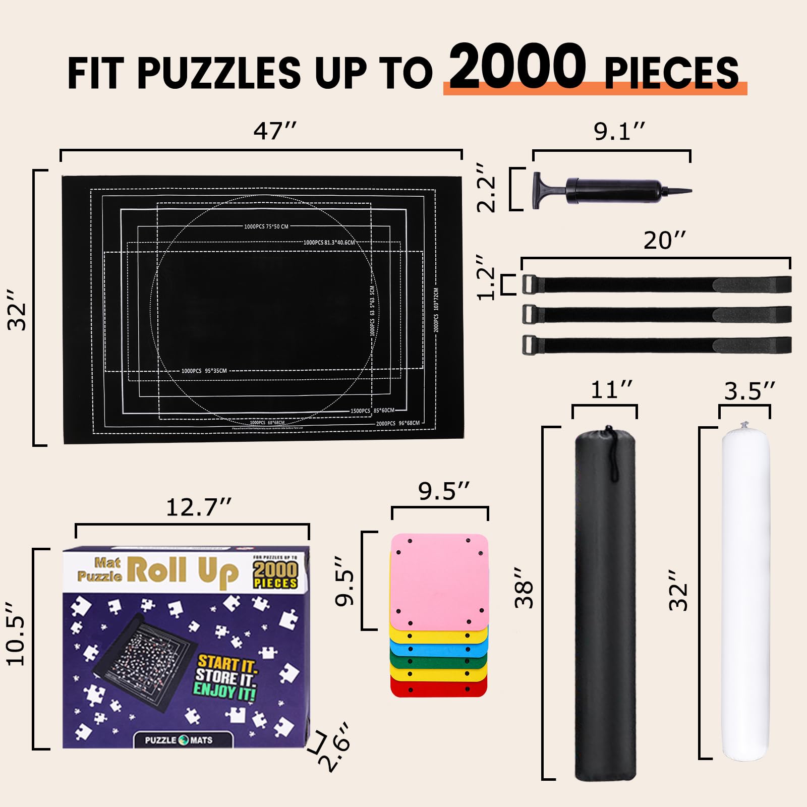 Lwoeo Jigsaw Puzzle Mat Roll Up Velcro straps simplify rolling and securing storage.