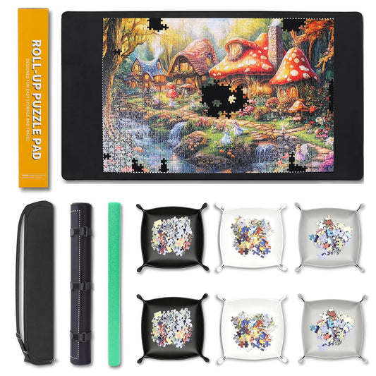 Lwoeo puzzle mat roll up top surface provides smooth, steady puzzling space