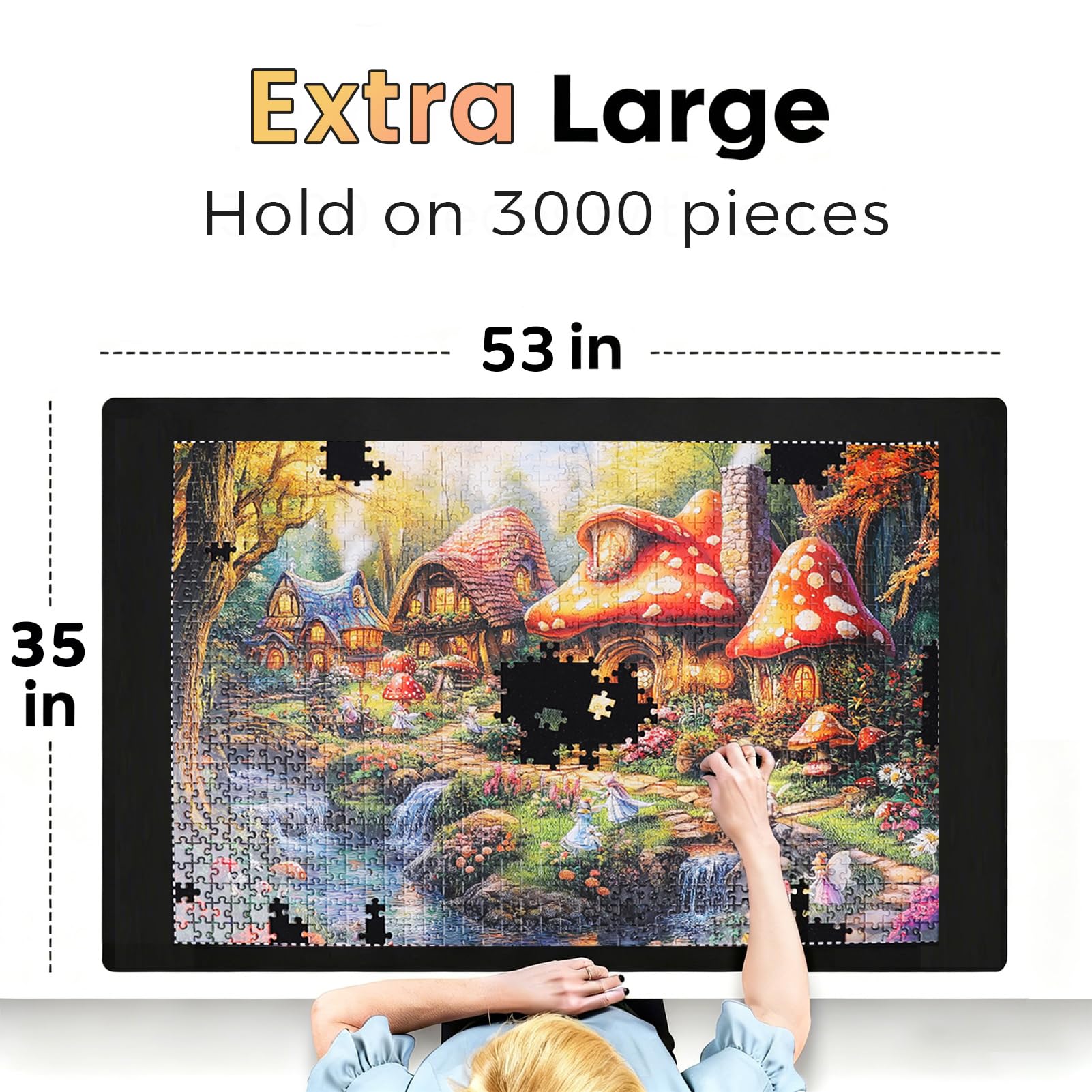 Lwoeo puzzle mat roll-up with foam tube and Velcro supports portable puzzling