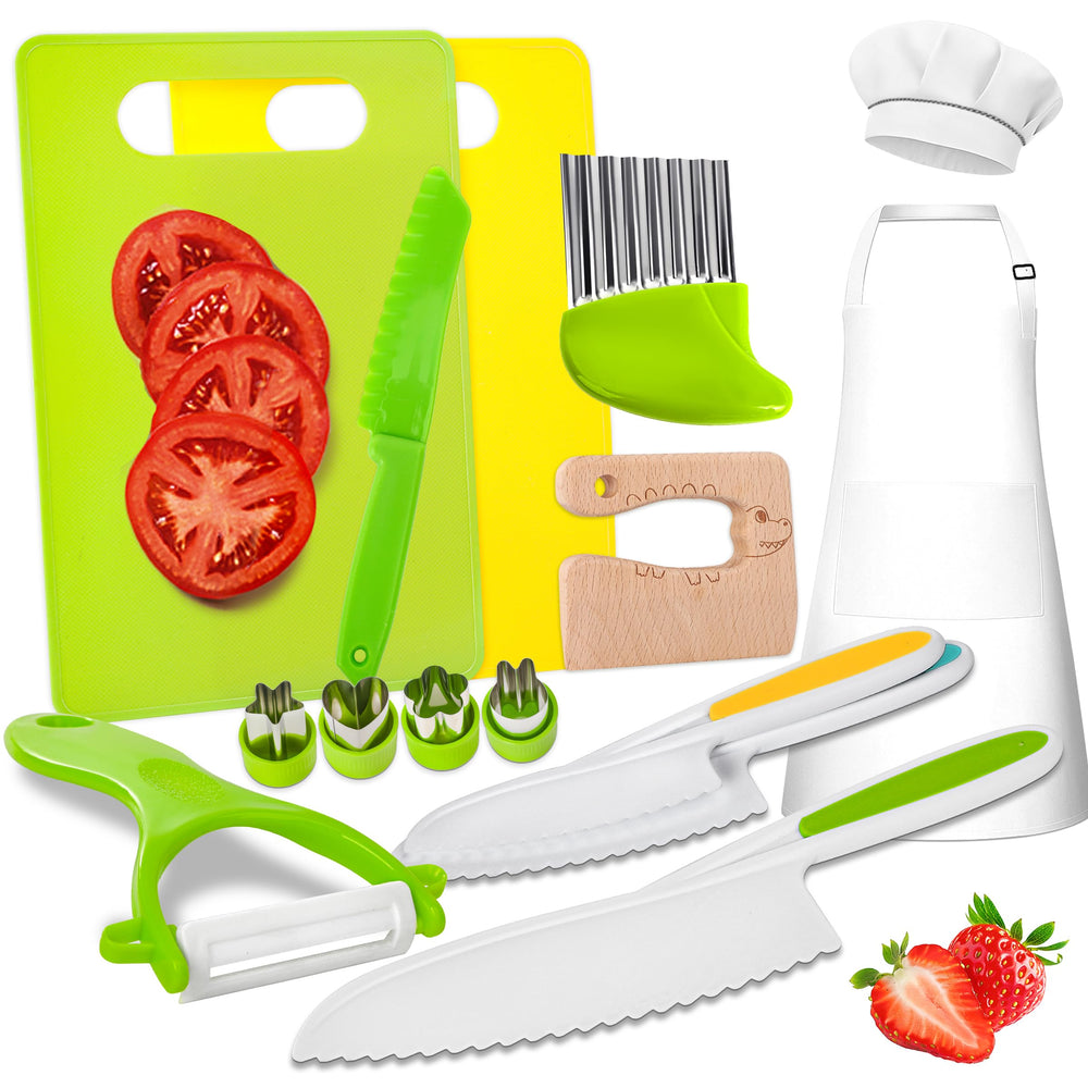 LWWTBS kids knife set real cooking wooden tools enhances pretend play with safe materials.