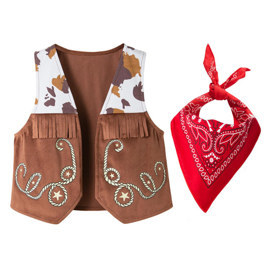 LXKIKMM western cowboy vest camouflage detail for durable play.