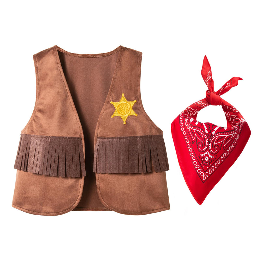LXKIKMM western cowboy vest front view with fringe and badge detail for authentic play