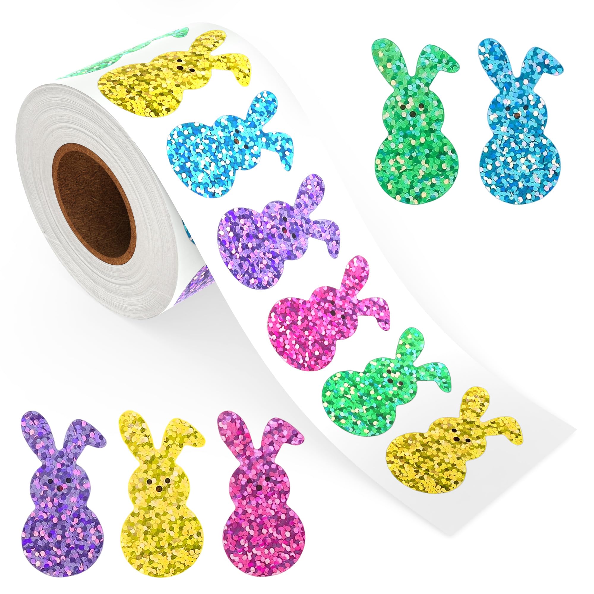 Lxzyu Easter bunny stickers roll, 500-count, perfect for decorating cards and gifts