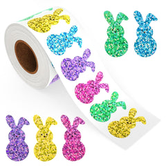 Lxzyu Easter bunny stickers roll, 500-count, perfect for decorating cards and gifts
