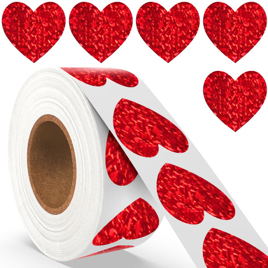 Lxzyu red heart stickers roll with 1 inch glitter accents for gift packaging