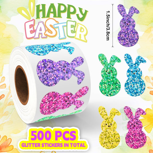 Lxzyu Sparkling bunny design stickers add festive shine to eggs and crafts