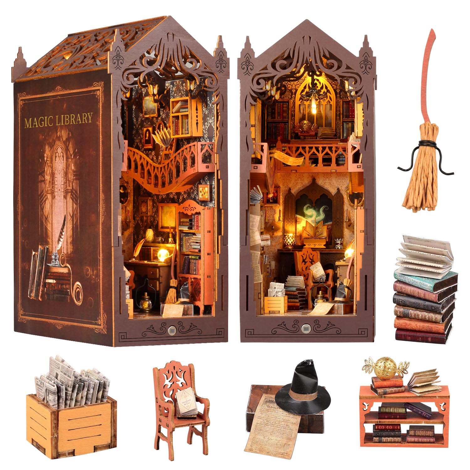 Lycidae book-nook kit assembly for a cozy desk display
