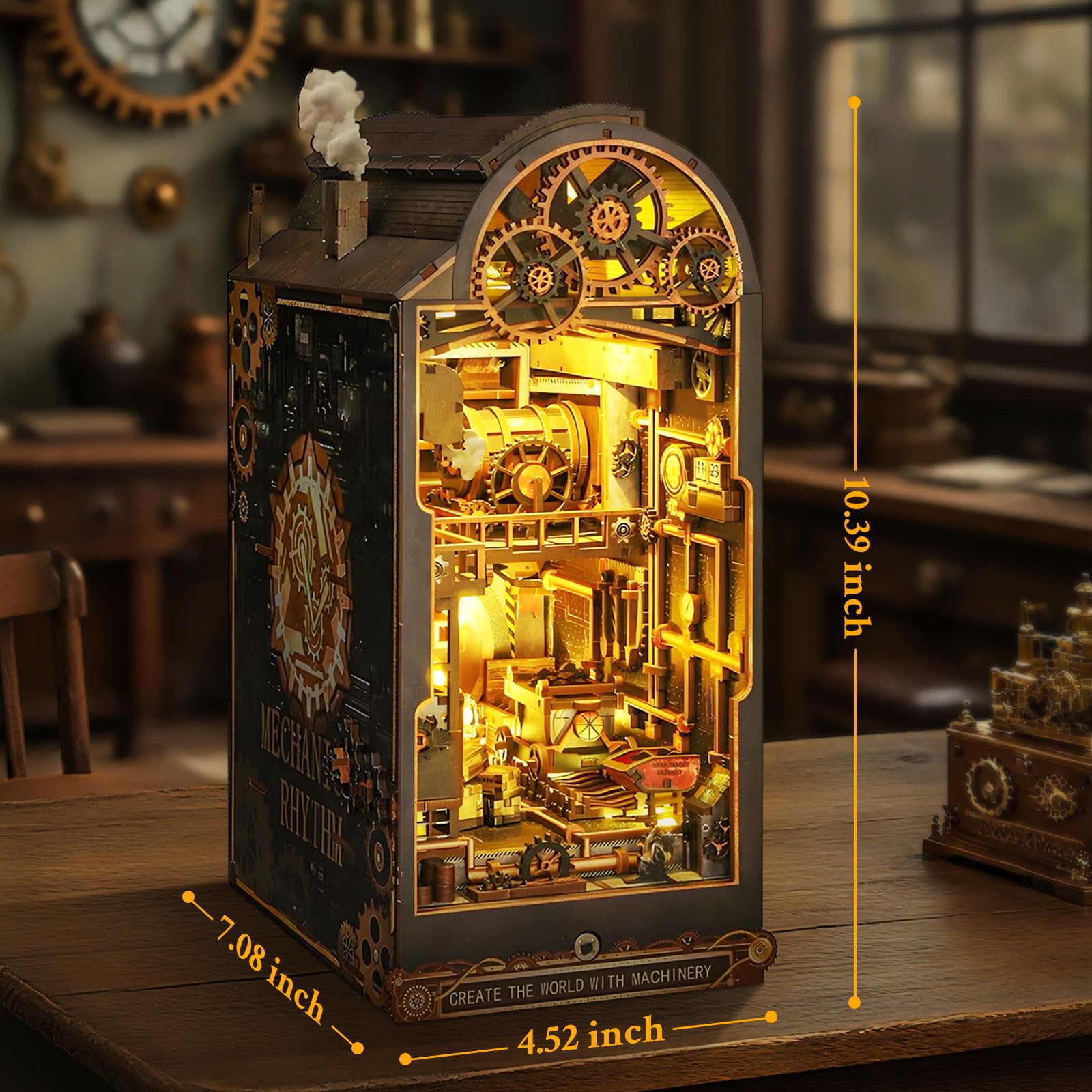 Lycidae Book Nook steampunk gears detail highlights brass finishes