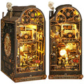 Lycidae Book Nook front view shows steampunk gears for immersive decor
