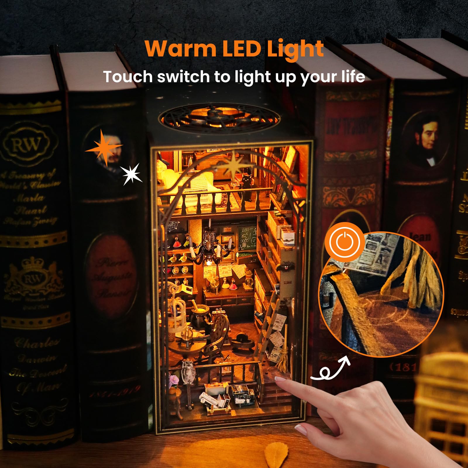 Lycidae Book Nook Kit packaging and accessories, great gift for crafters.