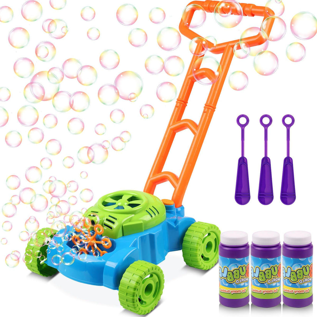 Lydaz bubble lawn mower push; promotes outdoor pretend gardening and active play.