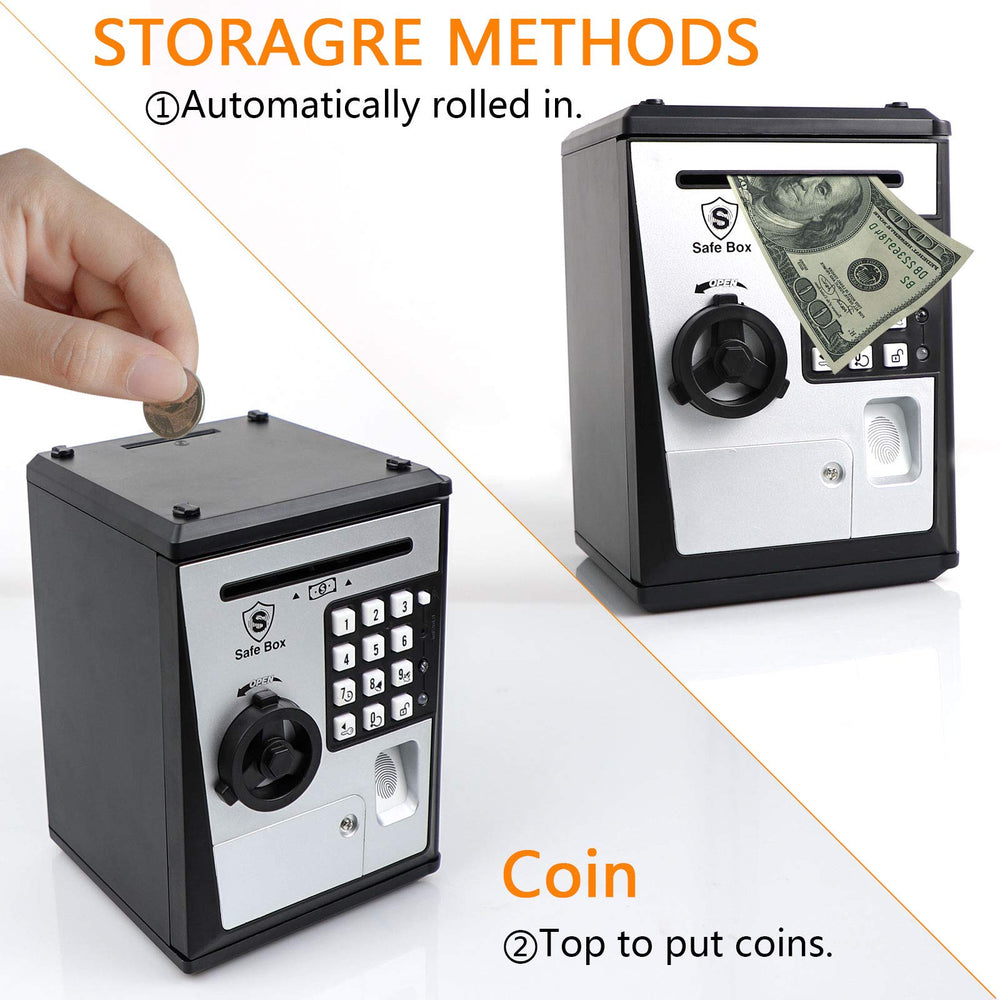 Lyght Mini ATM Savings Bank coin scroll demonstrates automatic coin intake.