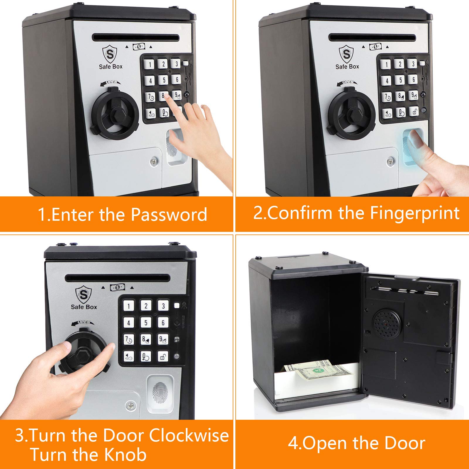 Lyght Mini ATM Savings Bank fingerprint authentication demonstrates secure access for children.