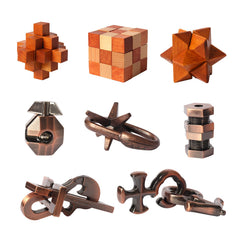 LYiUP 8pcs puzzles wooden and metal interlocking set boosts problem-solving skills.