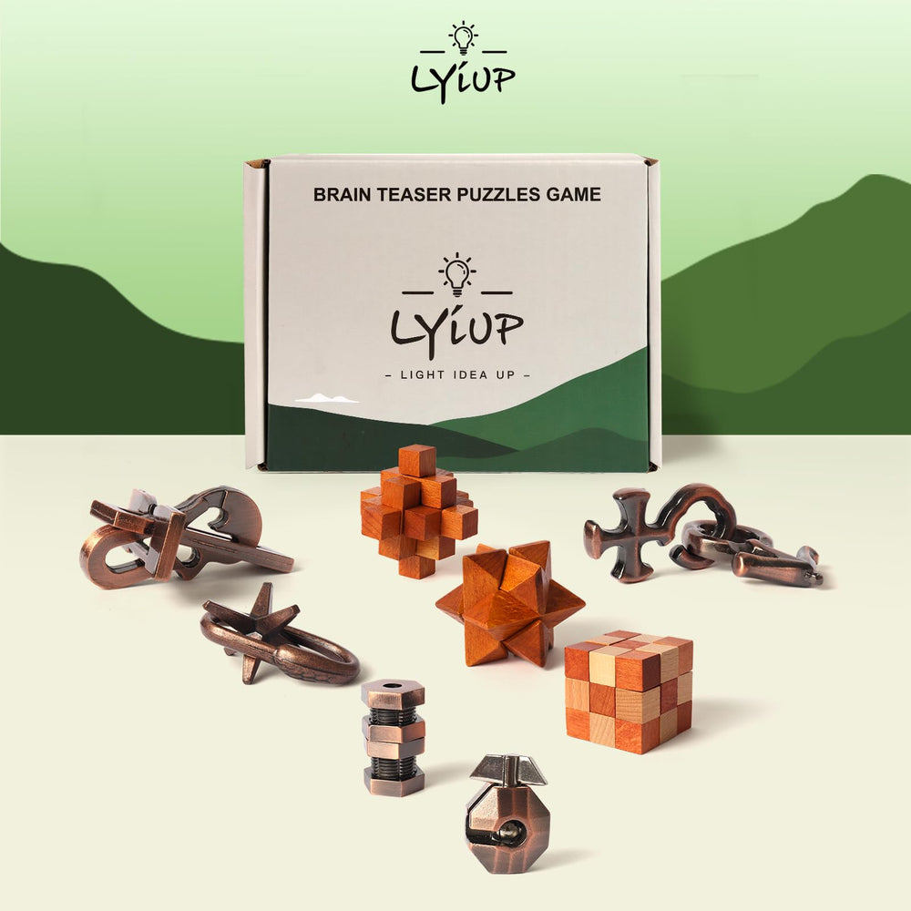 LYiUP wooden and metal puzzle interlocking gear visual shows durable construction for safe play.